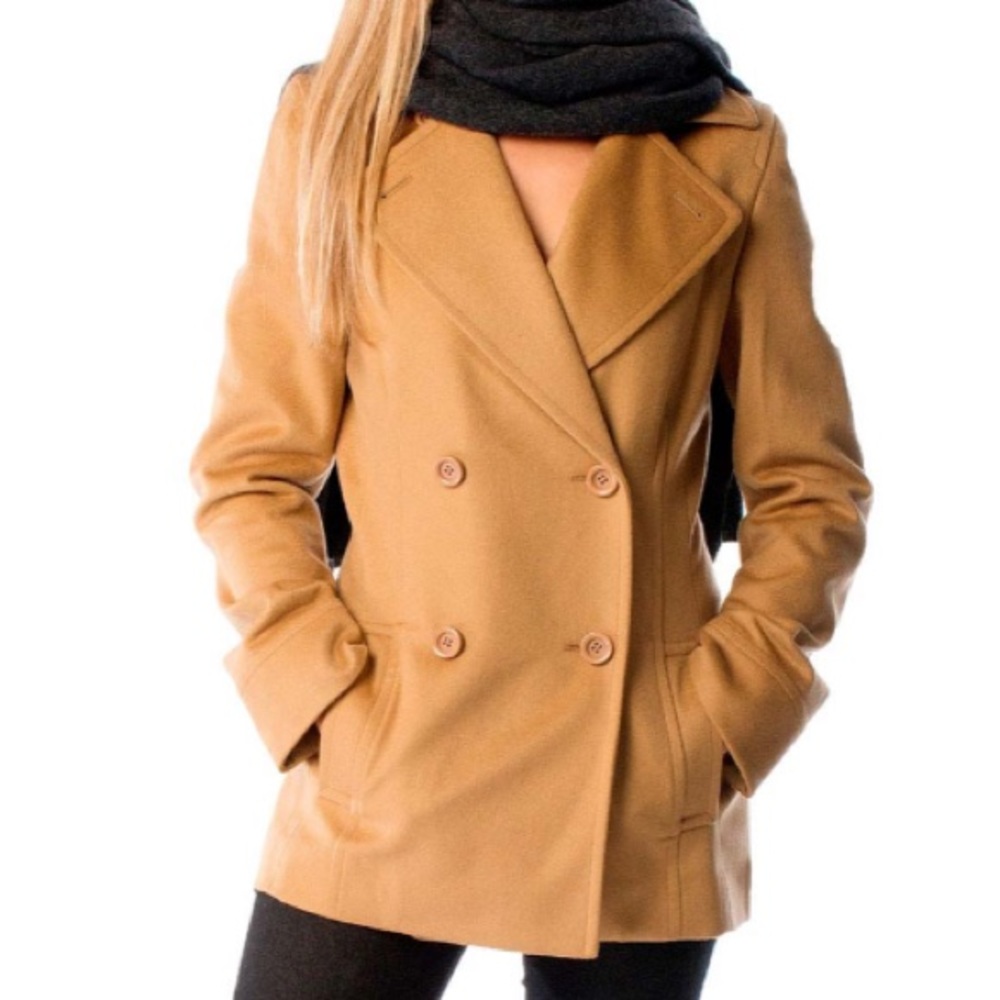 Cashmere Boutique Tan Pea Coat, Size 4